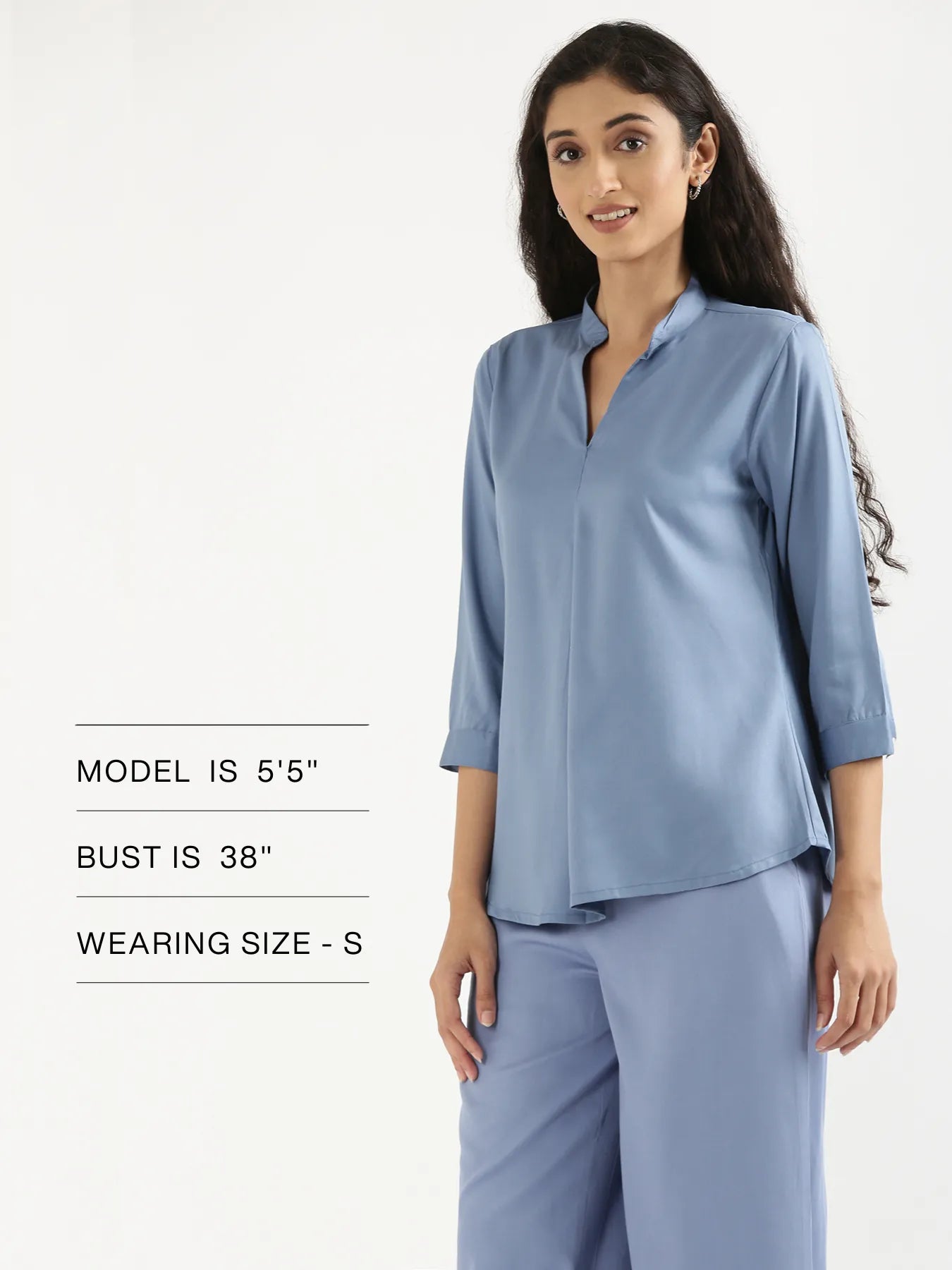 Women English Blue Viscose Pleated Top