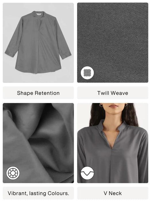Women Grey Viscose Pleated Top