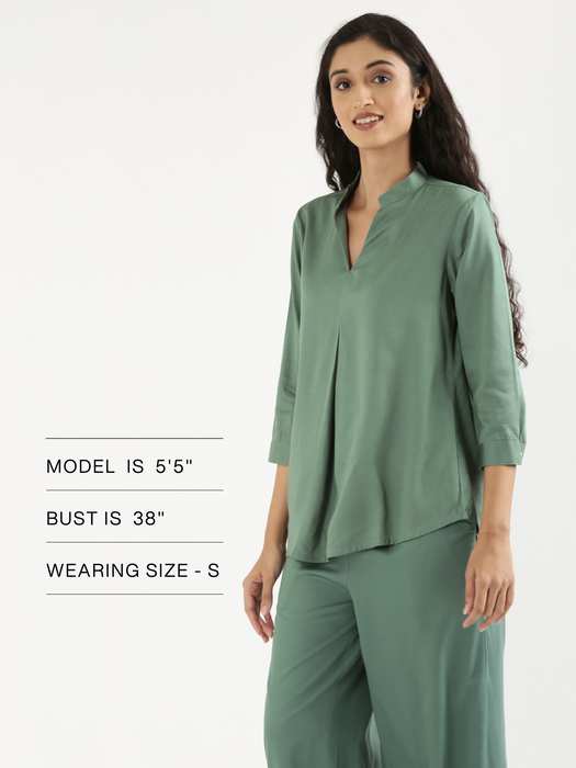 Women Jade Viscose Pleated Top