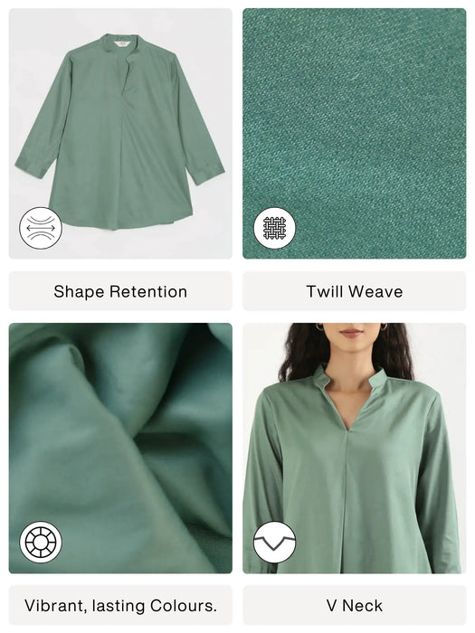 Women Jade Viscose Pleated Top