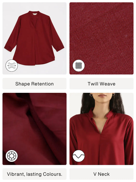 Women Maroon Viscose Pleated Top