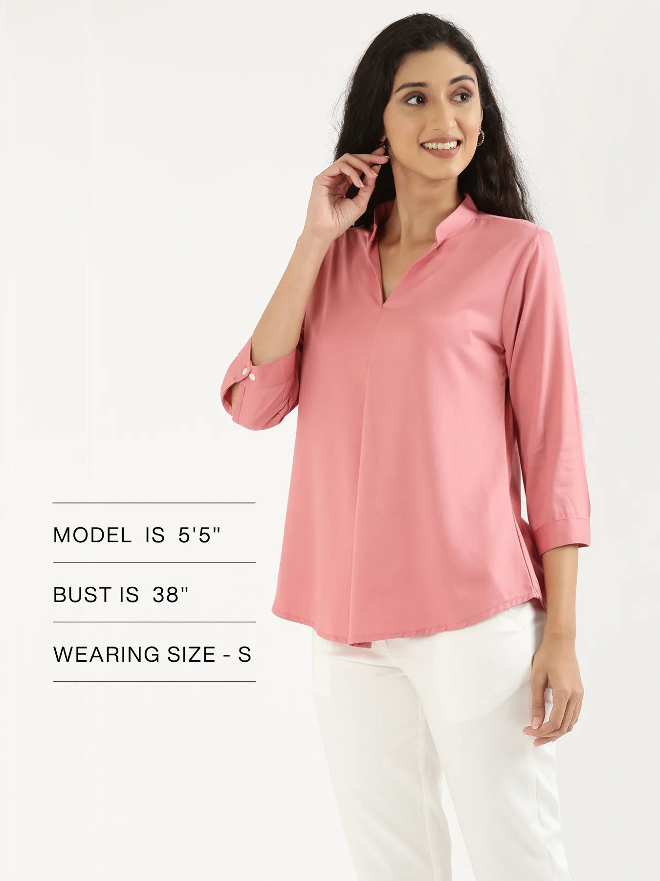 Women Rose Viscose Pleated Top