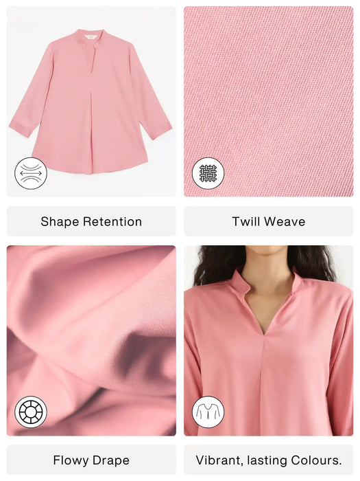 Women Rose Viscose Pleated Top