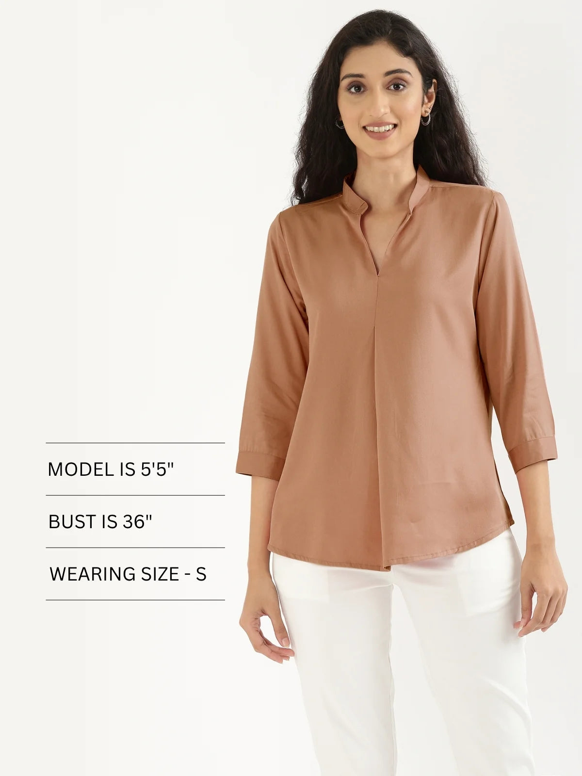 Women Mocha Mousse Viscose Pleated Top