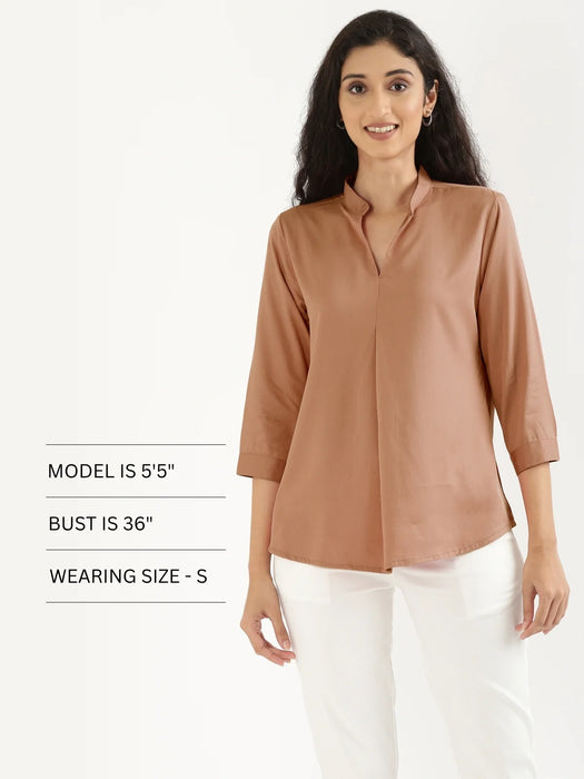 Women Mocha Mousse Viscose Pleated Top