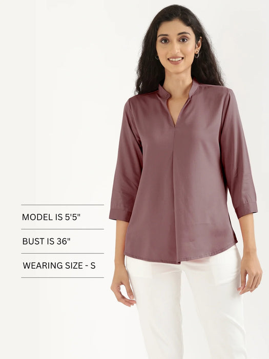 Women Rose Taupe Viscose Pleated Top