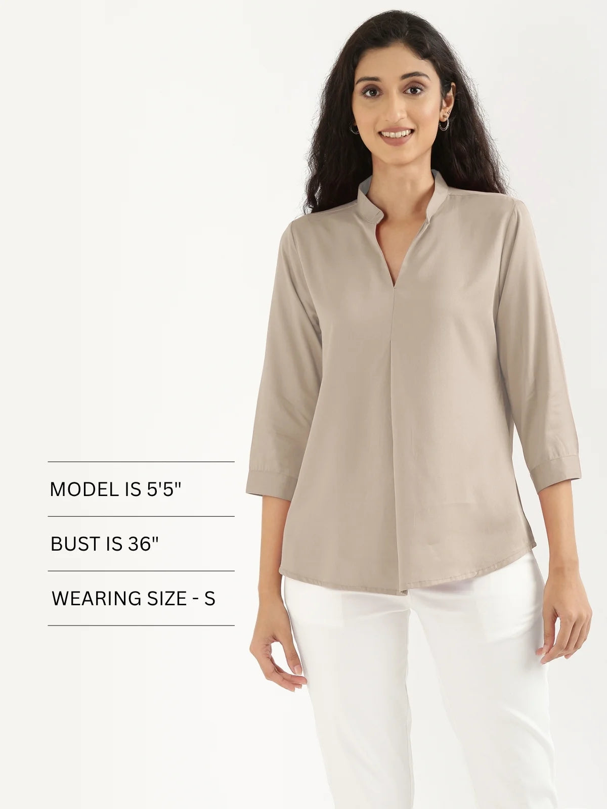 Women Taupe Viscose Pleated Top