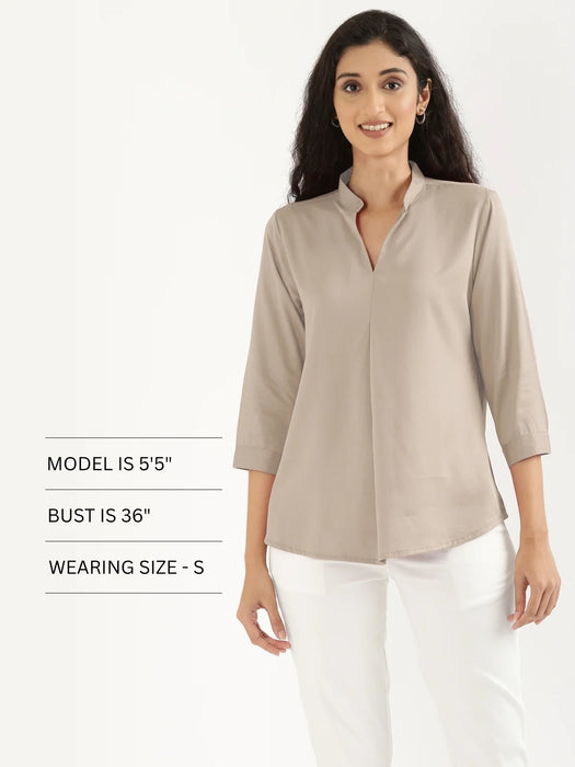 Women Taupe Viscose Pleated Top