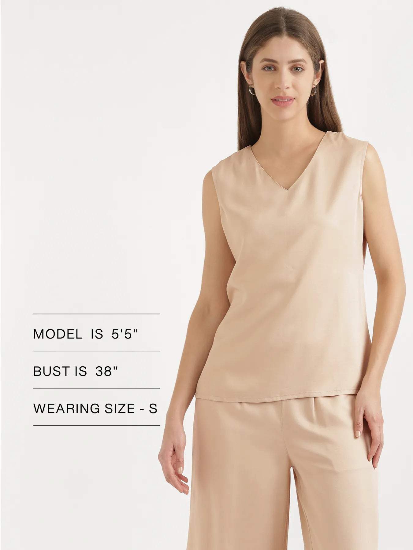 Women Beige V-Neck Sleeveless Top