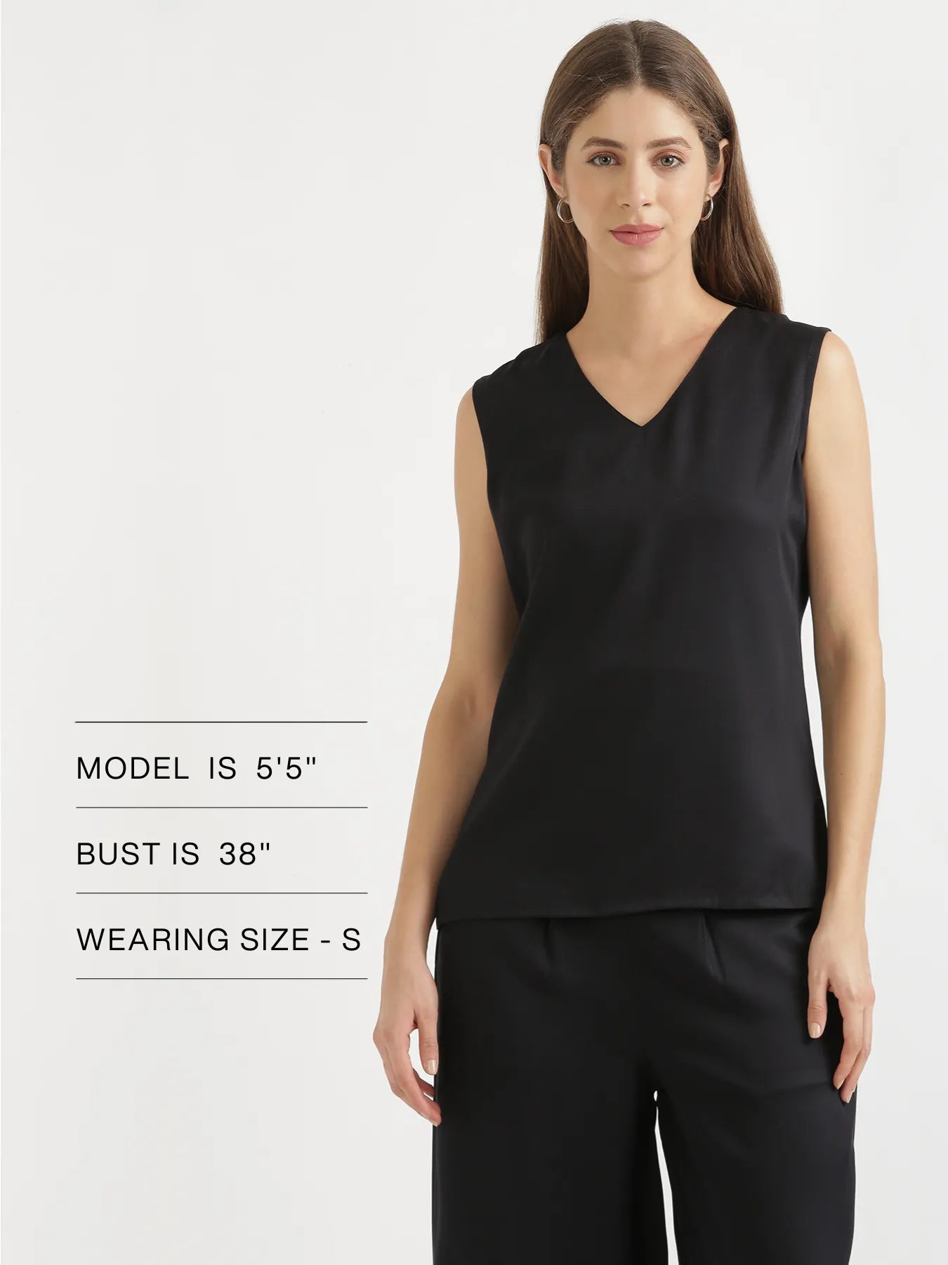 Women Black V-Neck Sleeveless Top