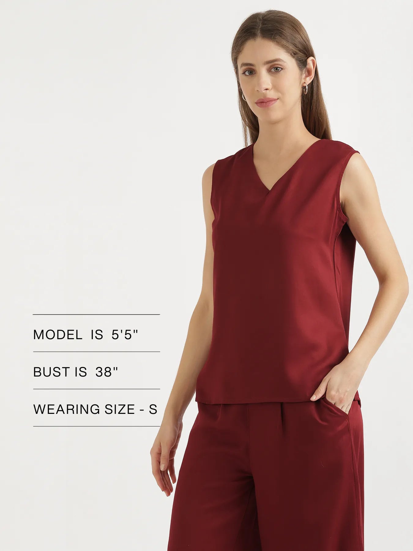 Women Maroon V-Neck Sleeveless Top