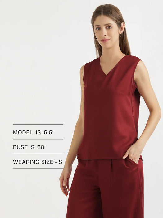 Women Maroon V-Neck Sleeveless Top