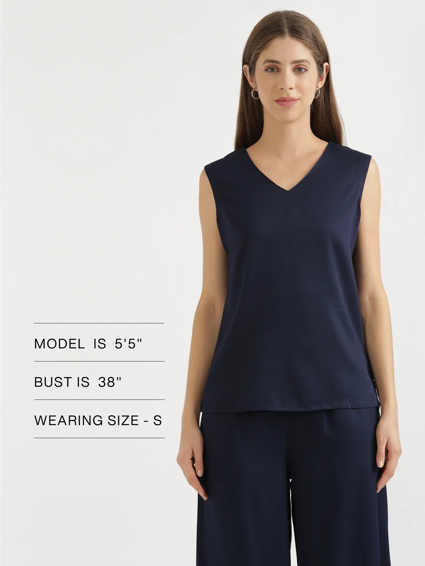 Women Navy Blue V-Neck Sleeveless Top