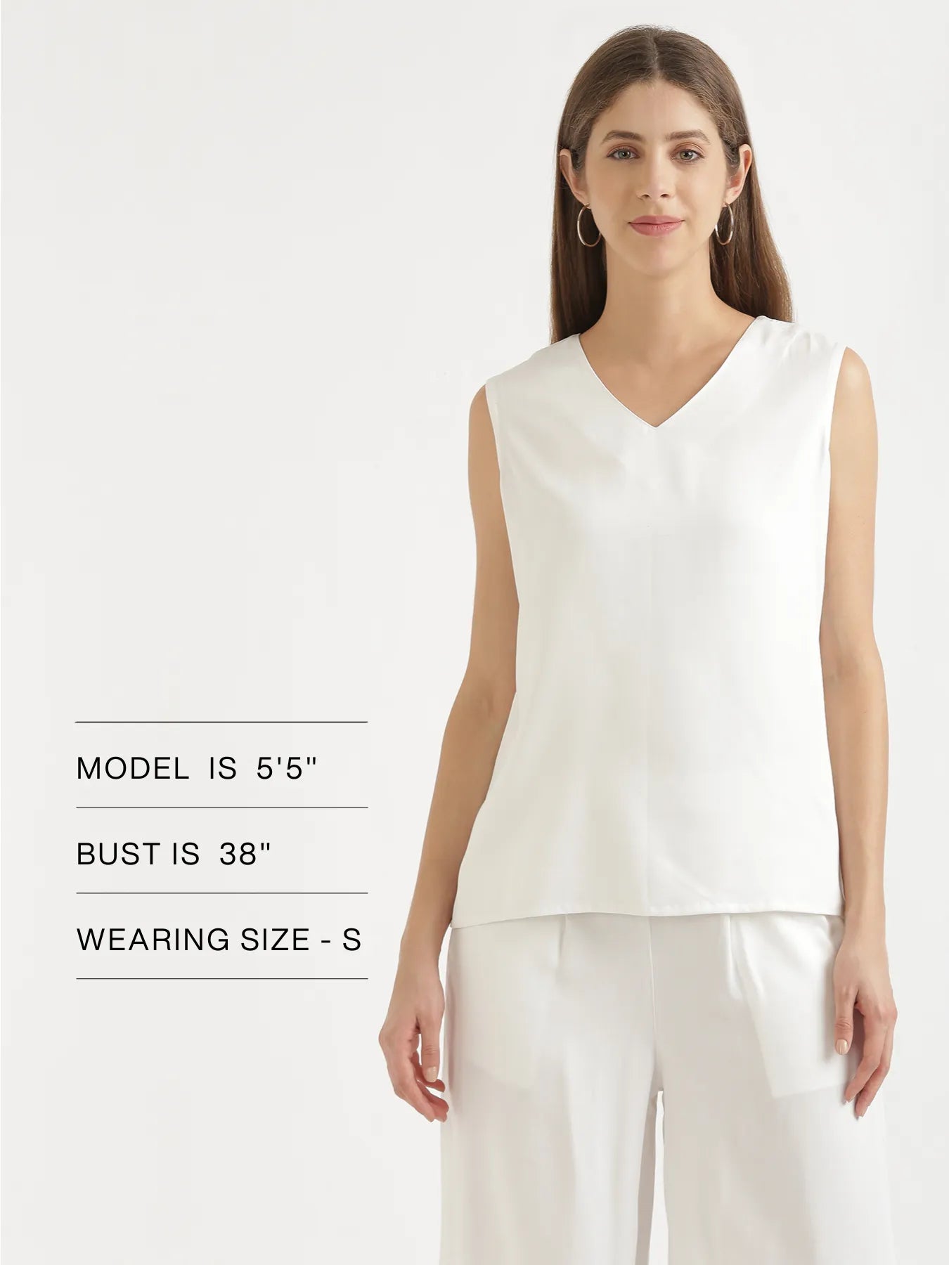 Women White V-Neck Sleeveless Top