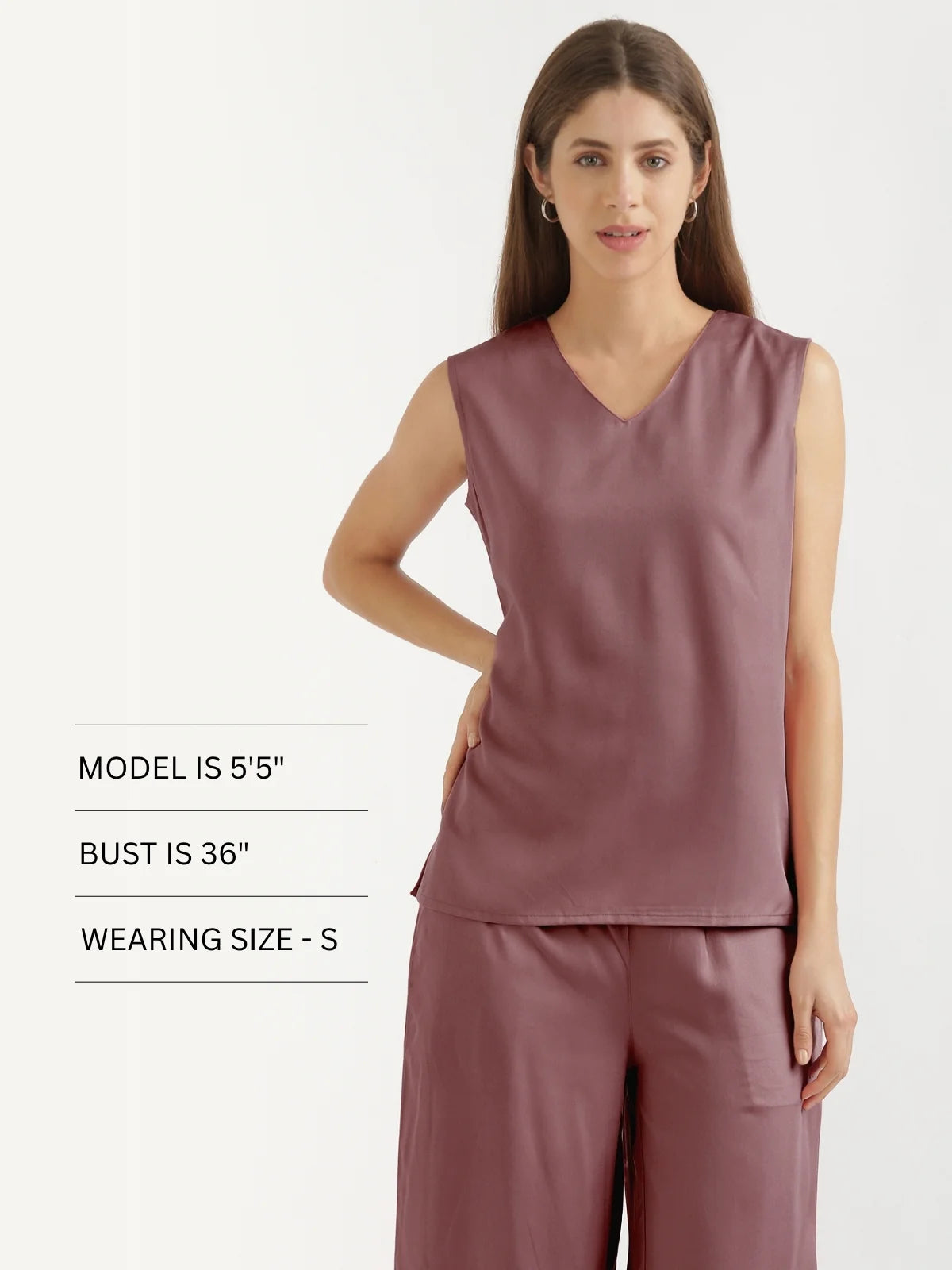 Women Rose Taupe V-Neck Sleeveless Top