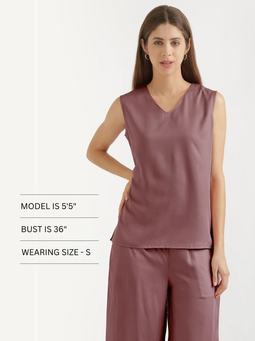 Women Rose Taupe V-Neck Sleeveless Top