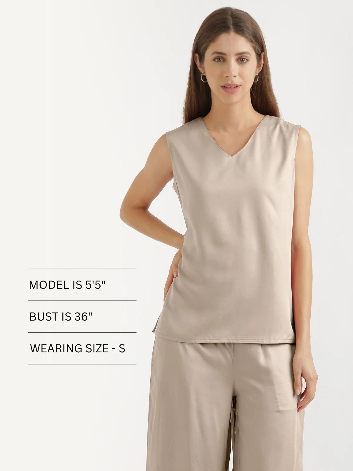 Women Taupe V-Neck Sleeveless Top
