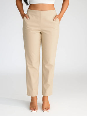 Women Beige Straight Fit Formal Pants