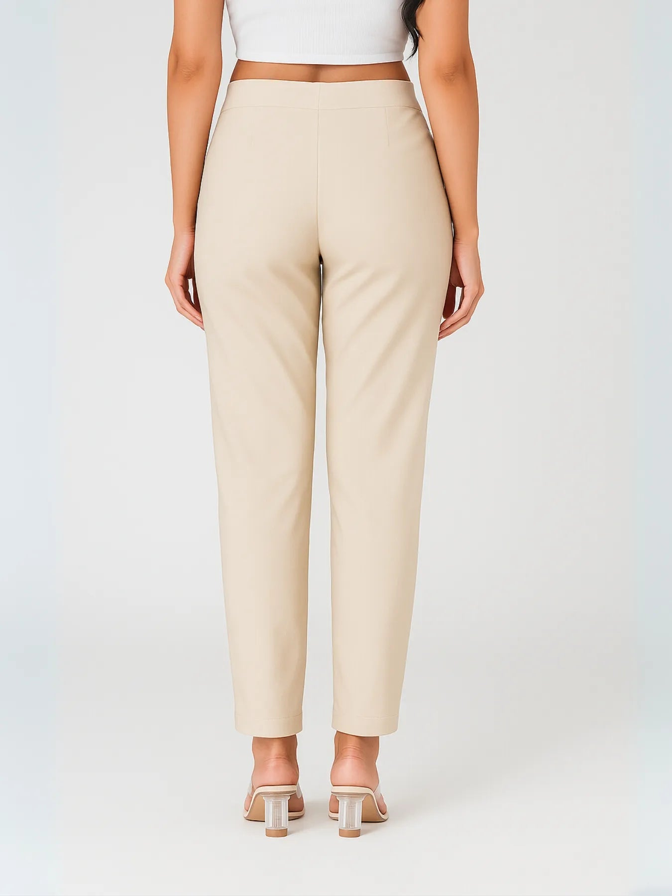 Women Beige Straight Fit Formal Pants