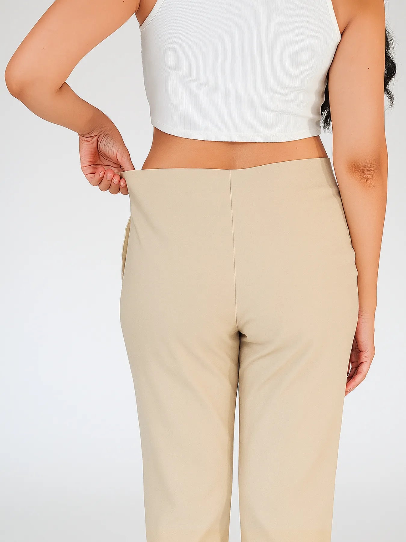 Women Beige Straight Fit Formal Pants