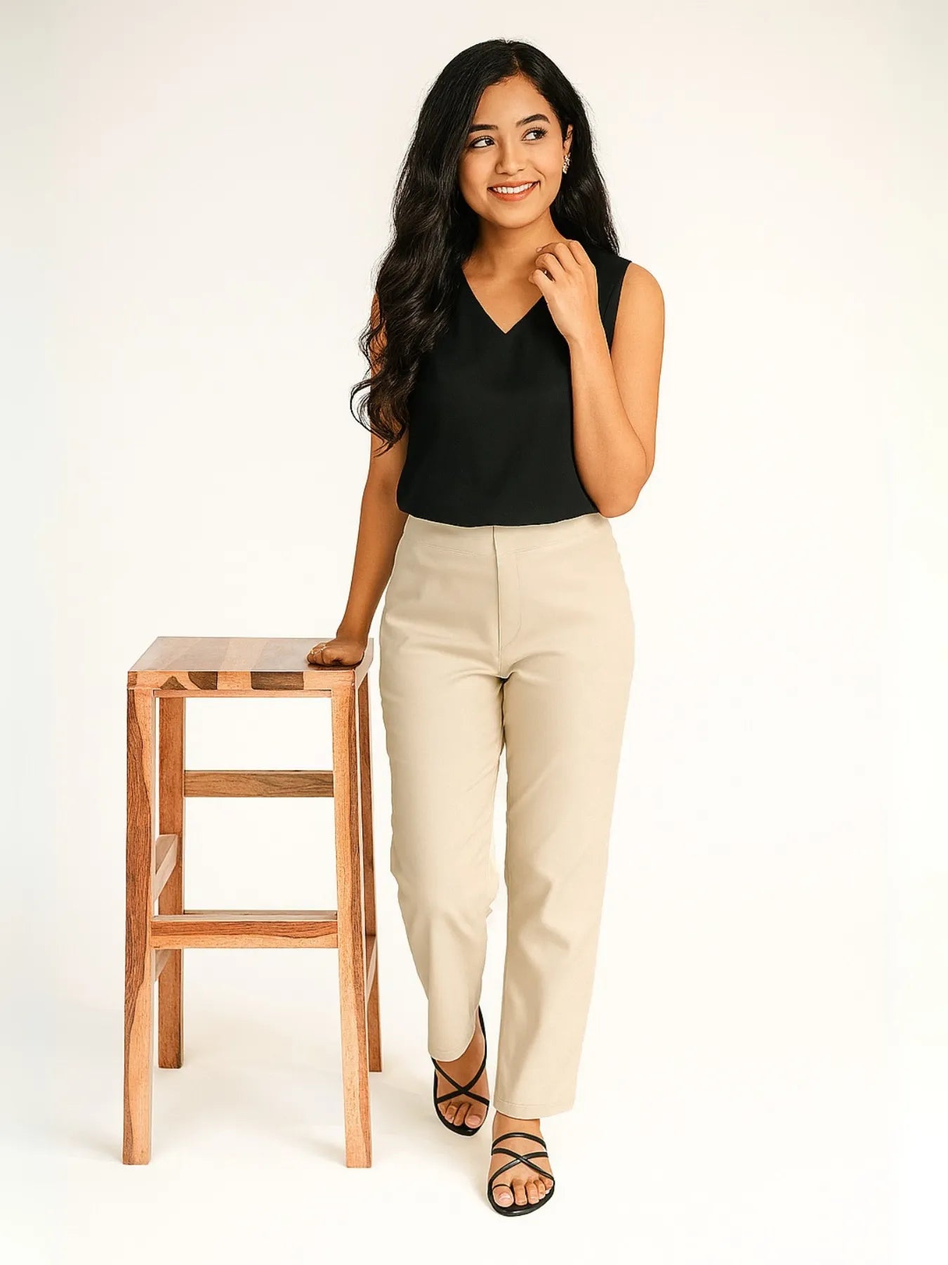 Women Beige Straight Fit Formal Pants