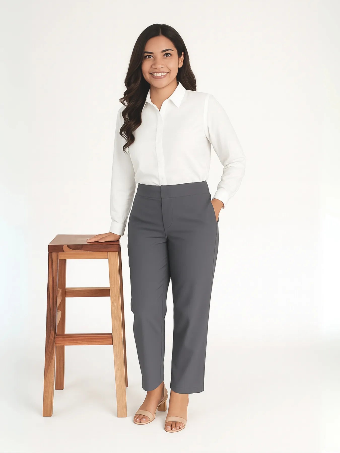Women German Grey Straight Fit Formal Pants