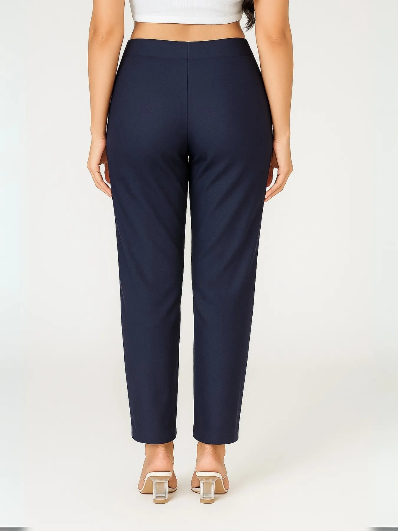Women Navy Blue Straight Fit Formal Pants