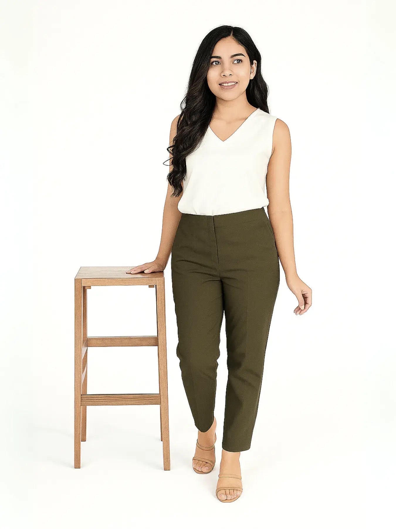 Women Olive Green Straight Fit Formal Pants