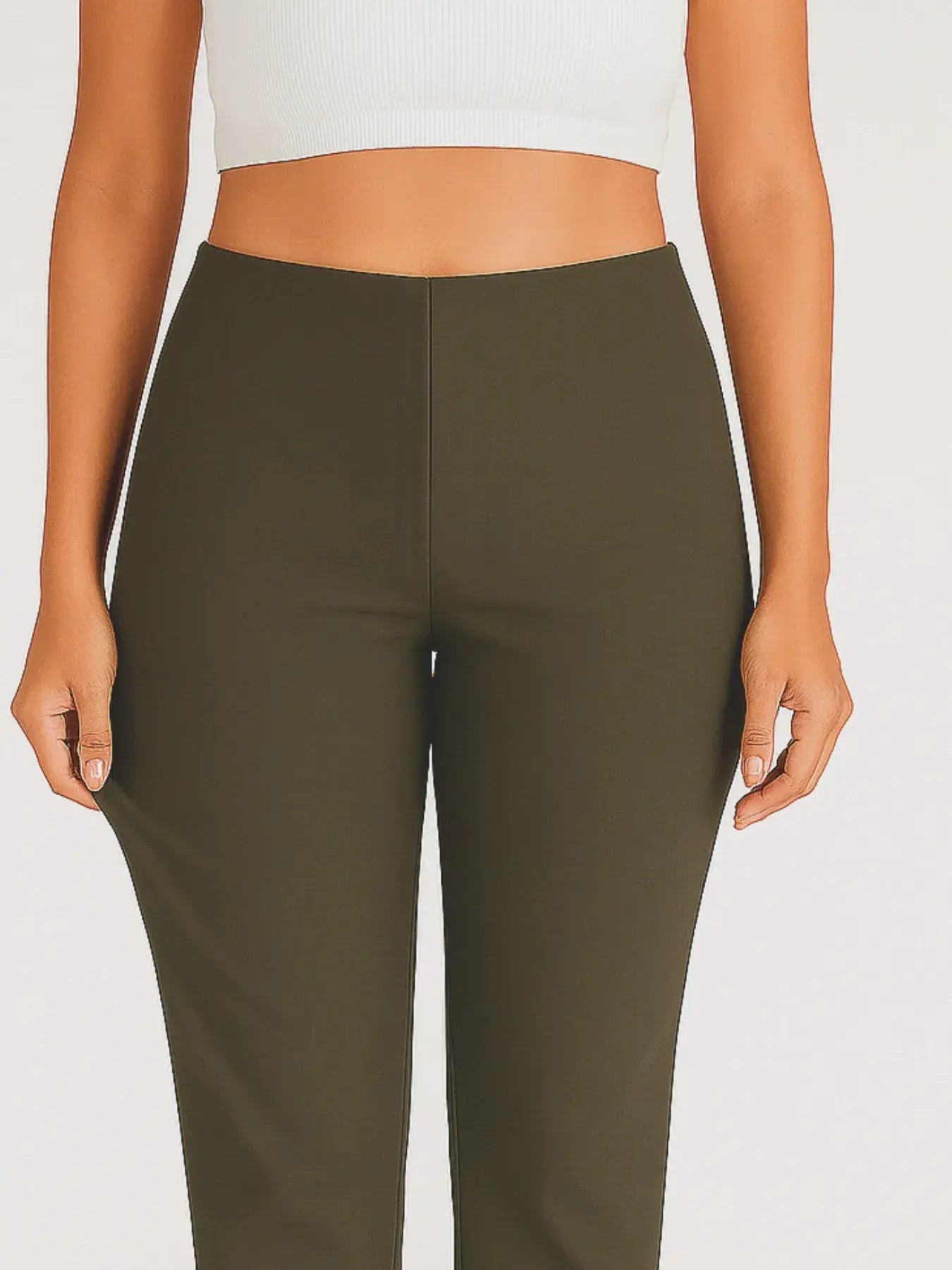 Women Olive Green Straight Fit Formal Pants