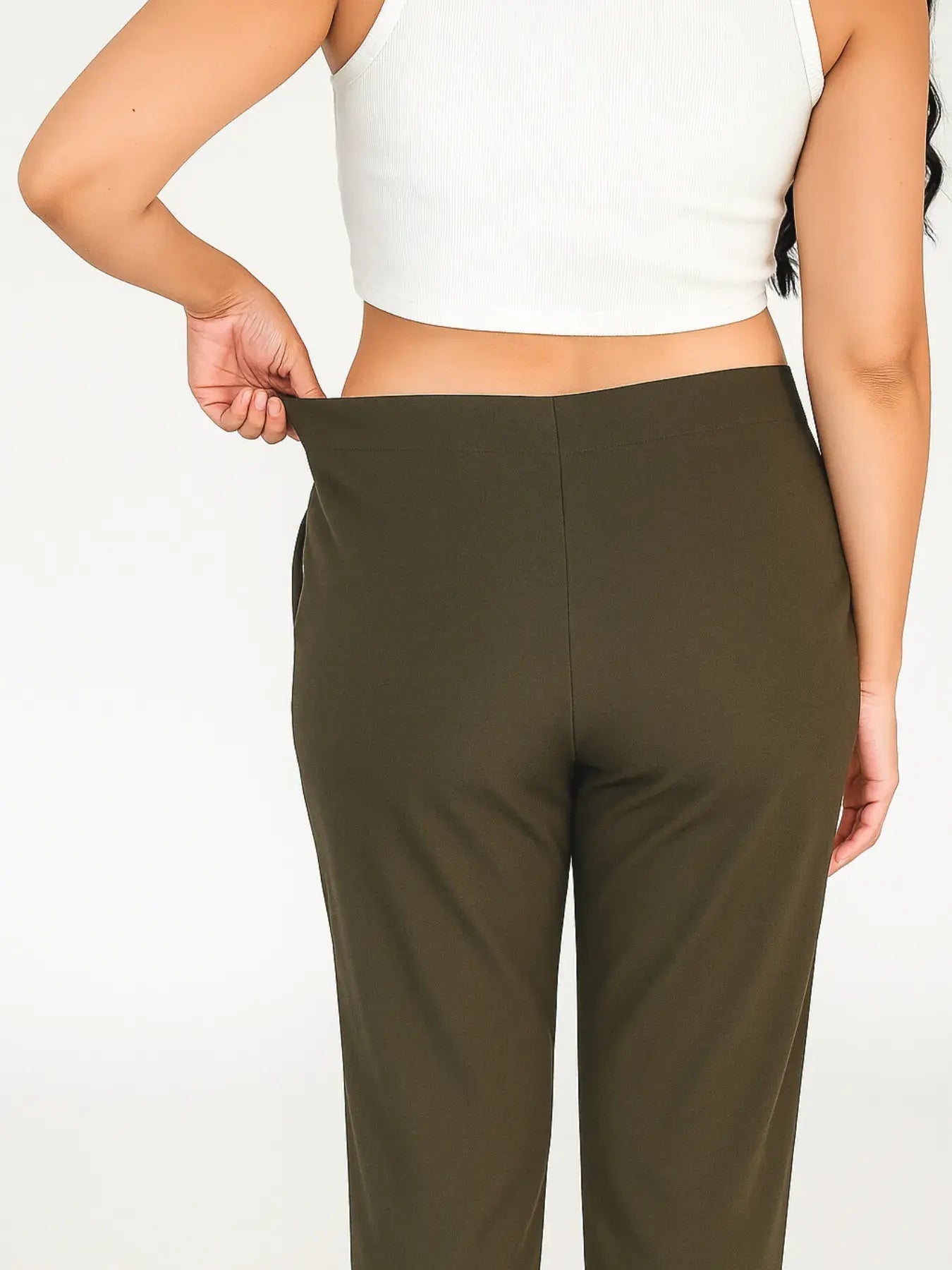 Women Olive Green Straight Fit Formal Pants