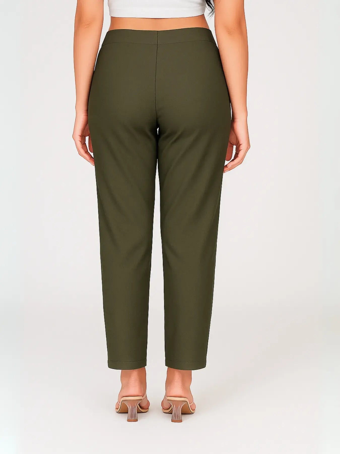 Women Olive Green Straight Fit Formal Pants
