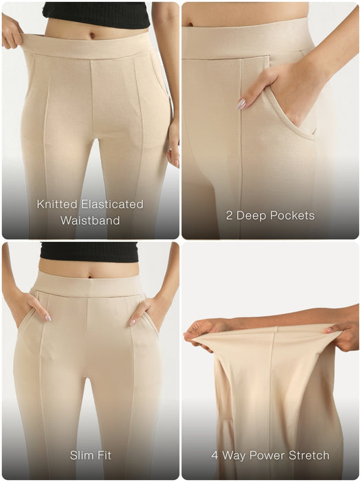 Women Beige 4-Way Stretchable Pants