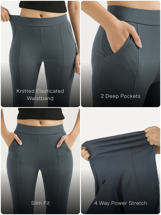 Women Cement Grey 4-Way Stretchable Pants