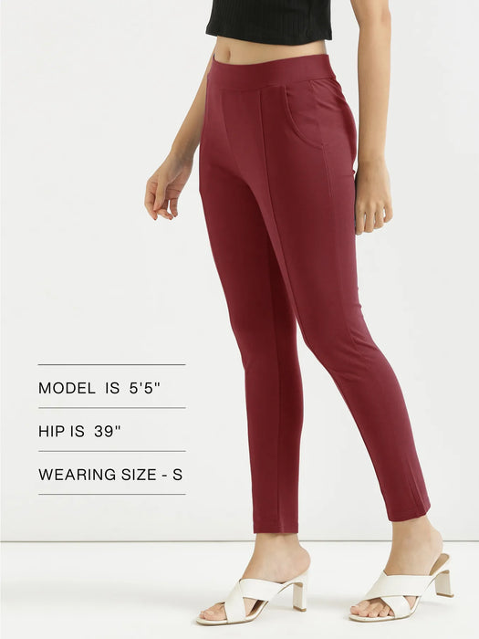 Women Maroon 4-Way Stretchable Pants