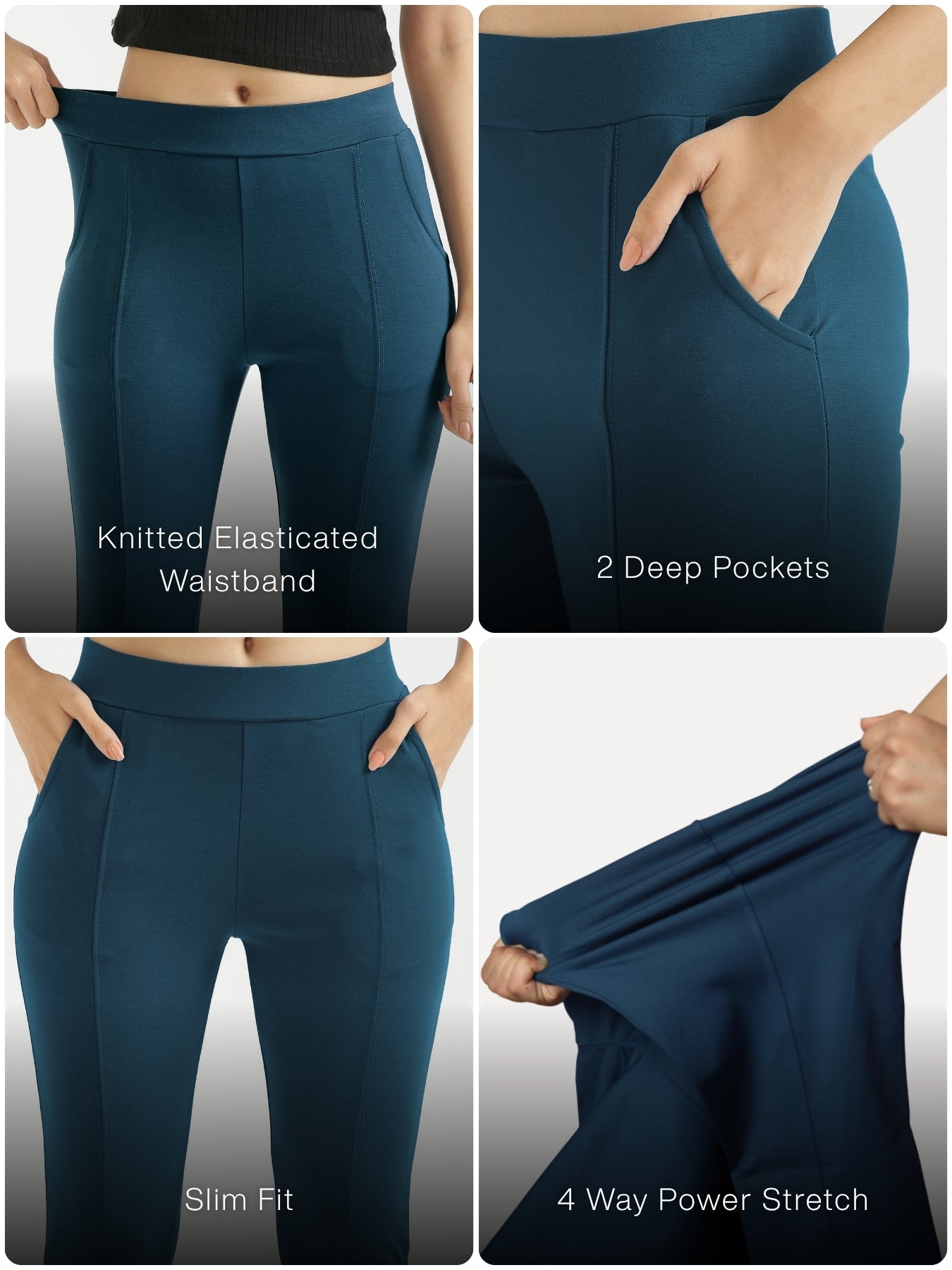 Women Royal Blue 4-Way Stretchable Pants