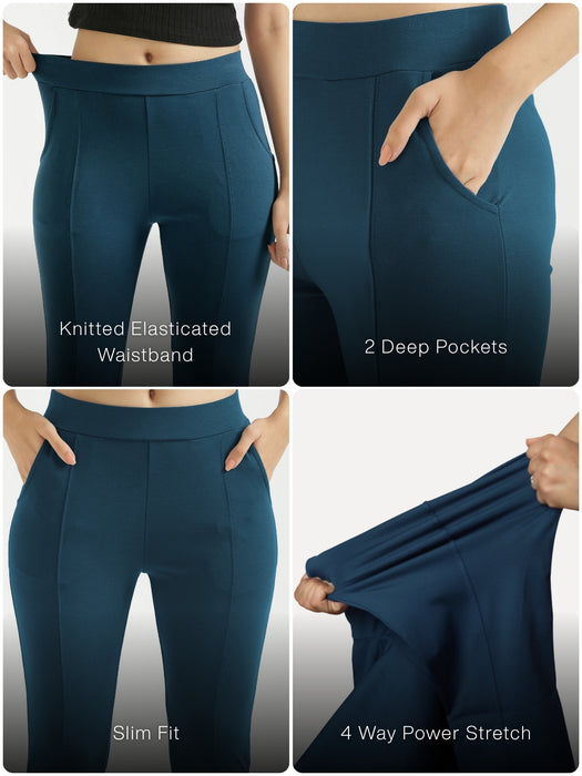 Women Royal Blue 4-Way Stretchable Pants