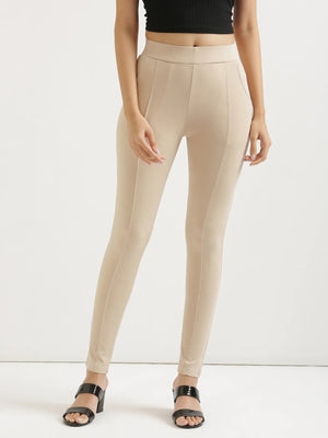 Women Beige 4-Way Stretchable Pants