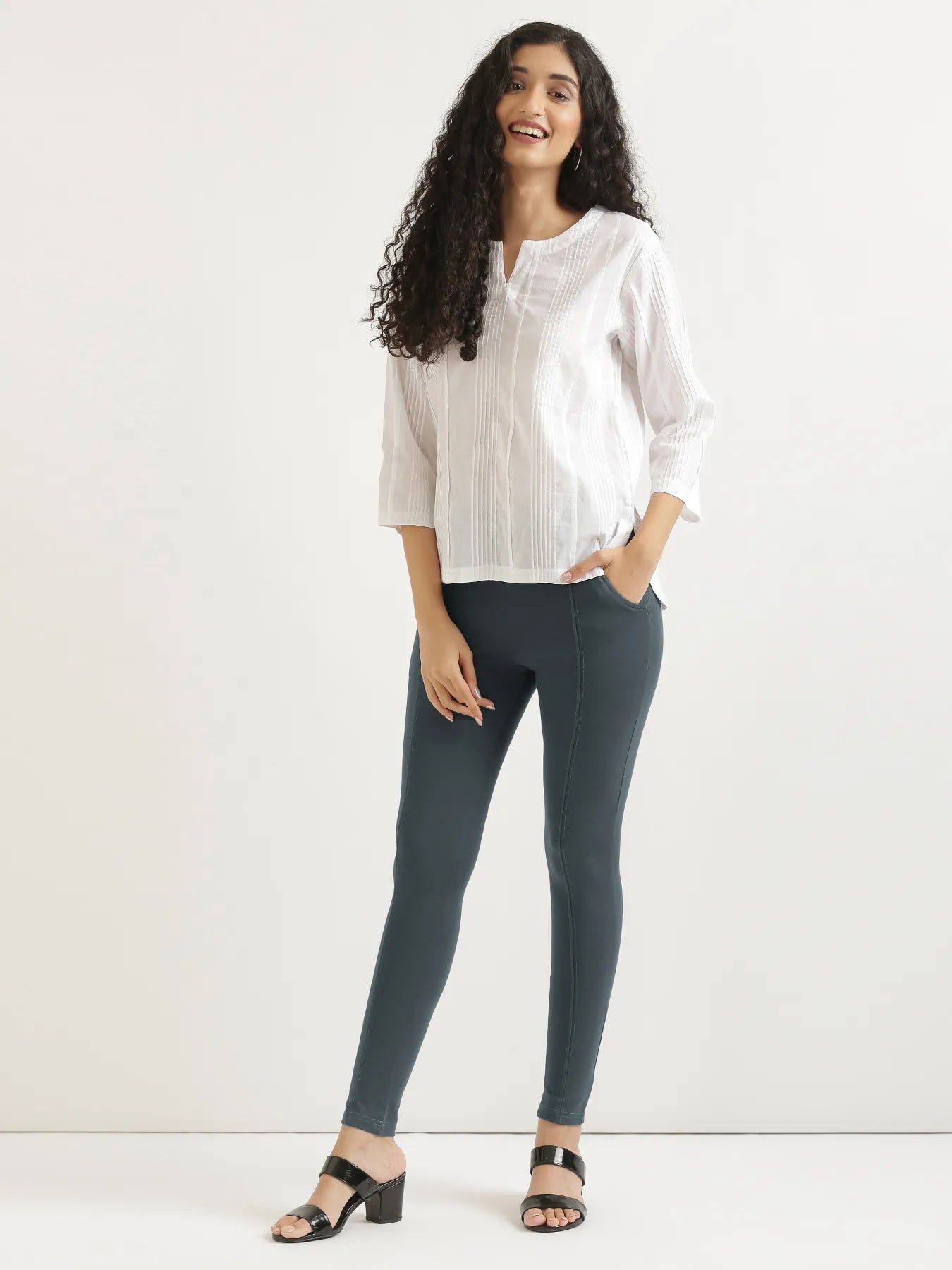 Women Cement Grey 4-Way Stretchable Pants