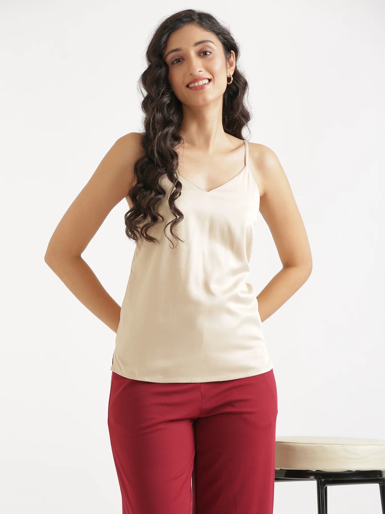 Women Beige Flowy Camisole Top