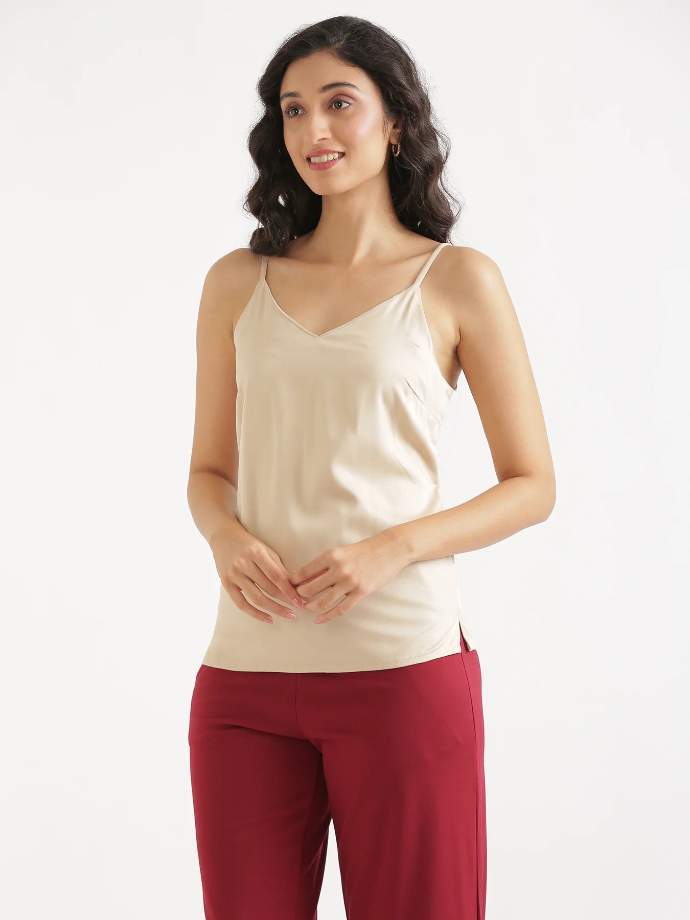 Women Beige Flowy Camisole Top