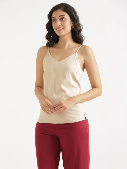 Women Beige Flowy Camisole Top