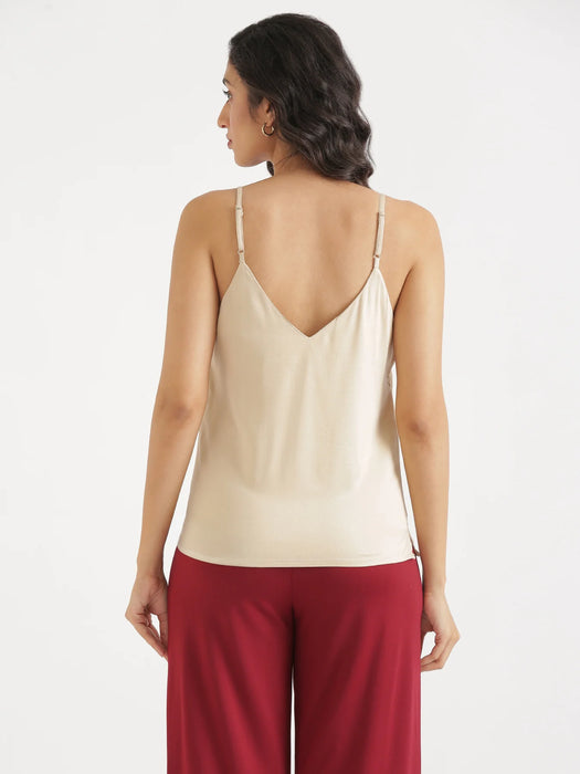 Women Beige Flowy Camisole Top