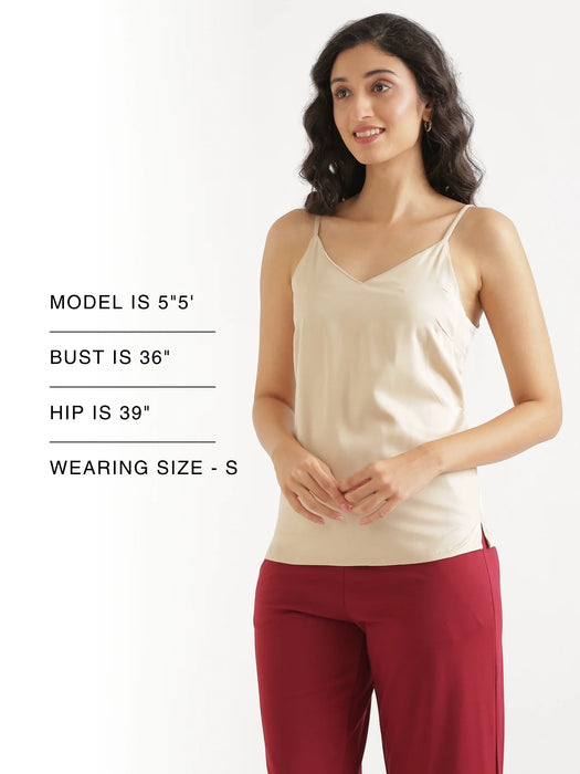 Women Beige Flowy Camisole Top