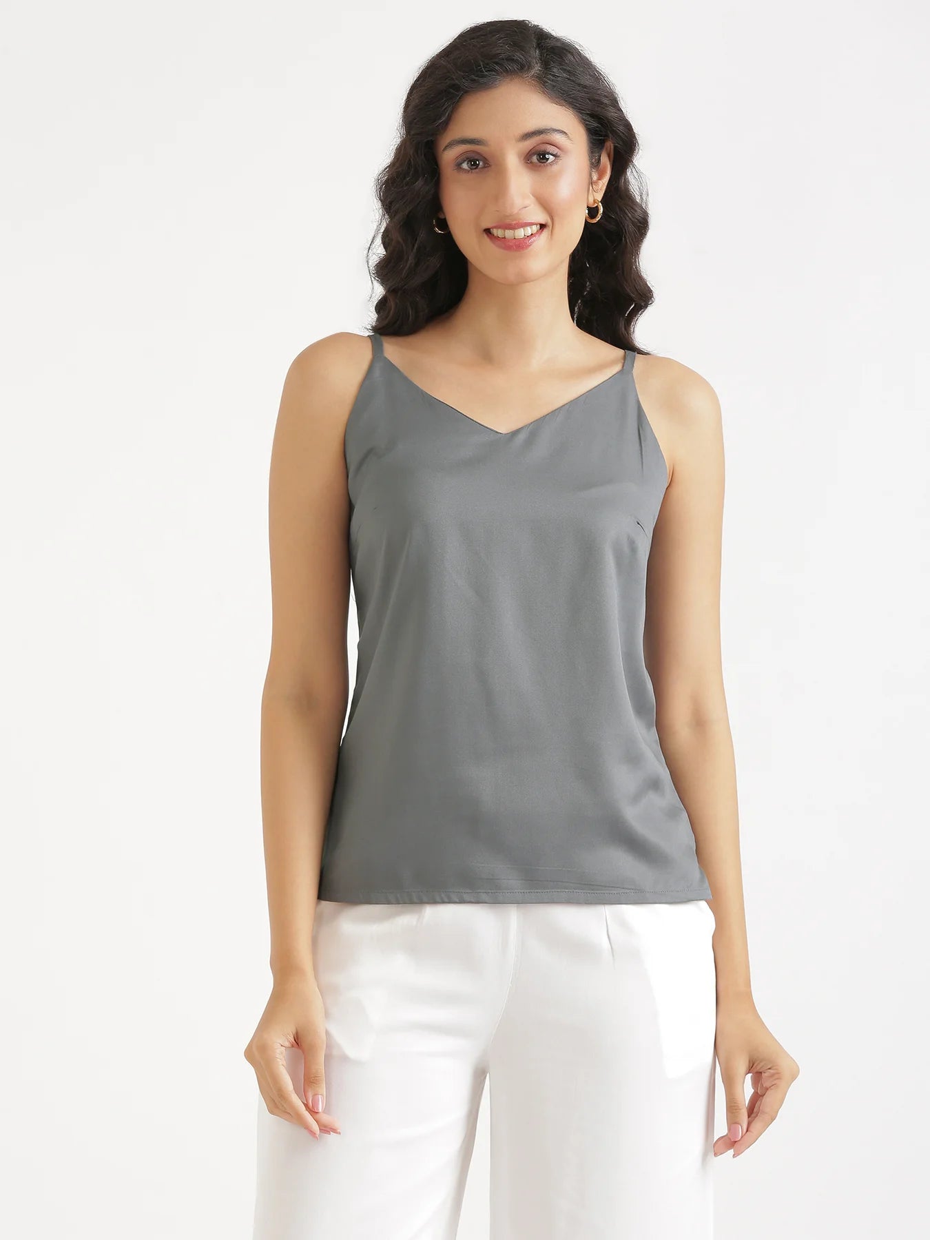 Women Grey Flowy Camisole Top