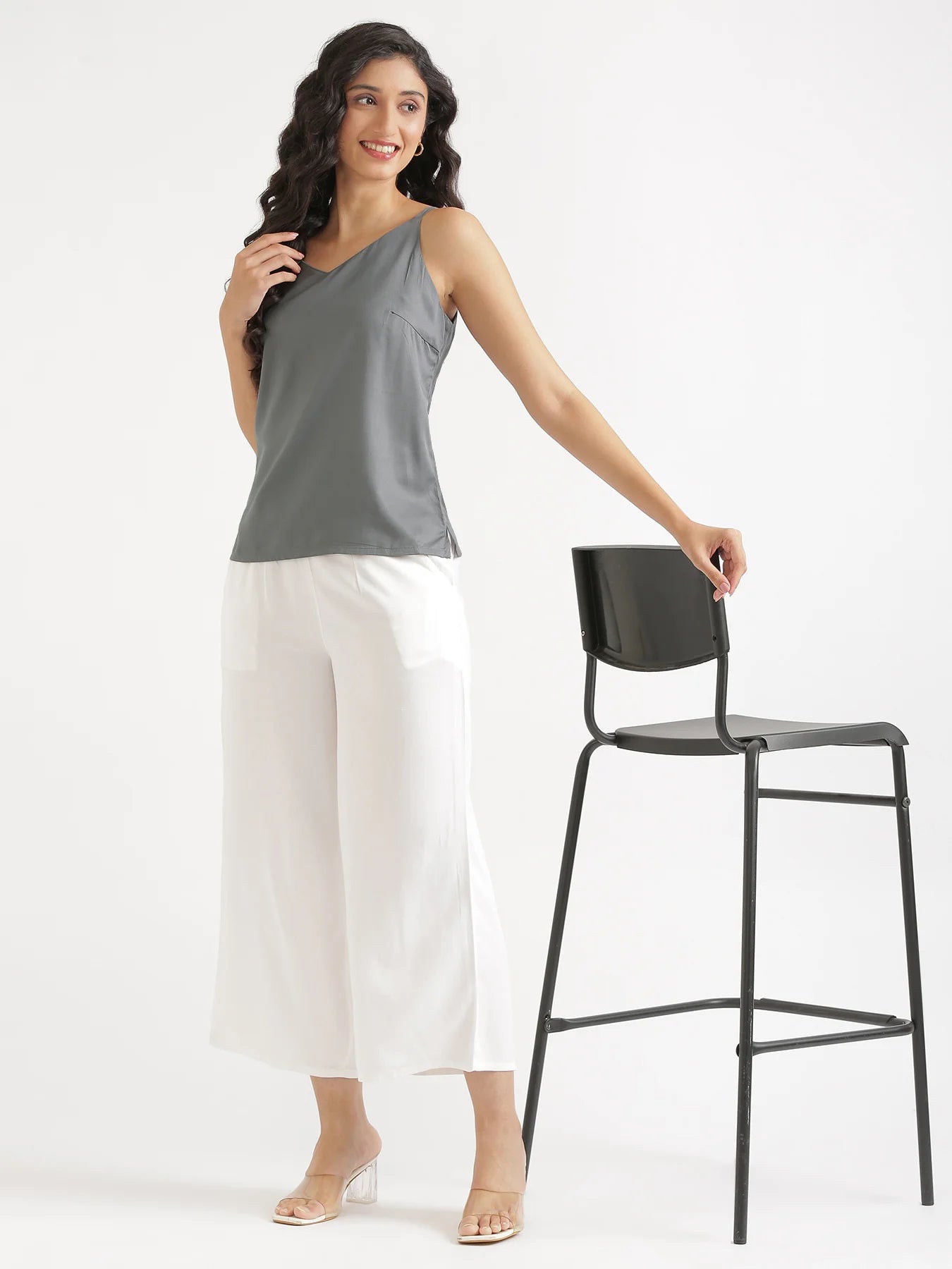 Women Grey Flowy Camisole Top
