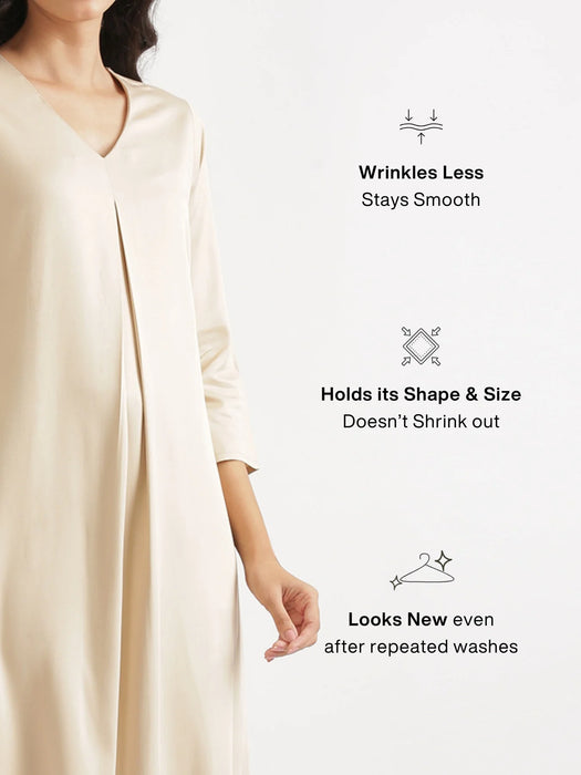 Women Beige Flowy Pleated Kurta
