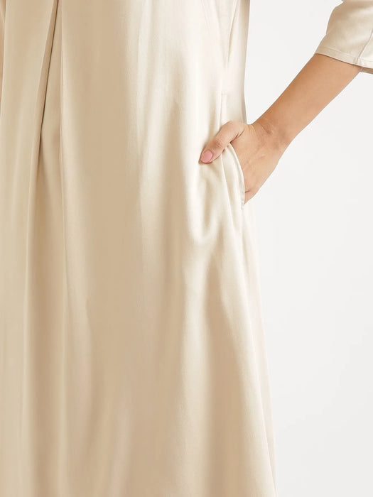 Women Beige Flowy Pleated Kurta