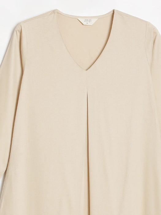 Women Beige Flowy Pleated Kurta