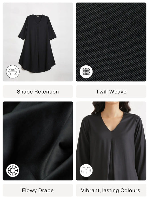 Women Black Flowy Pleated Kurta