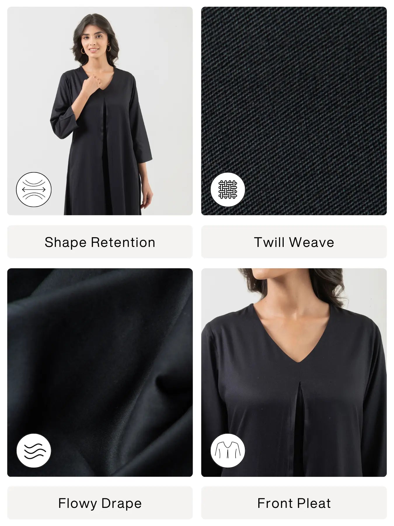Women Black Flowy Pleated Kurta